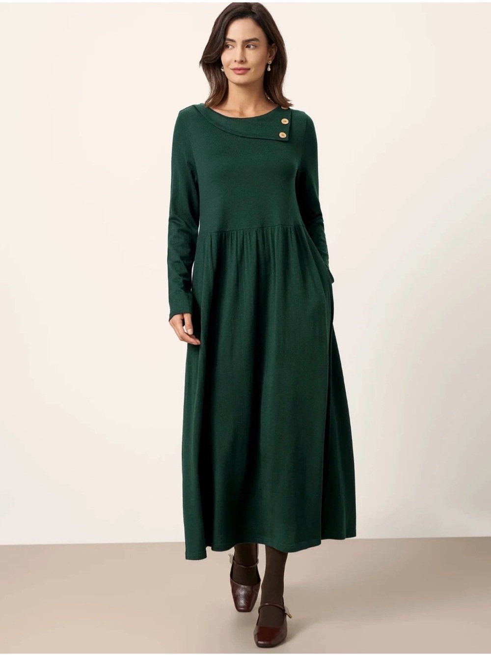 Lintico Billie Wool Layer Neck Midi Dress Pocket Green Small Holiday Classic NWT